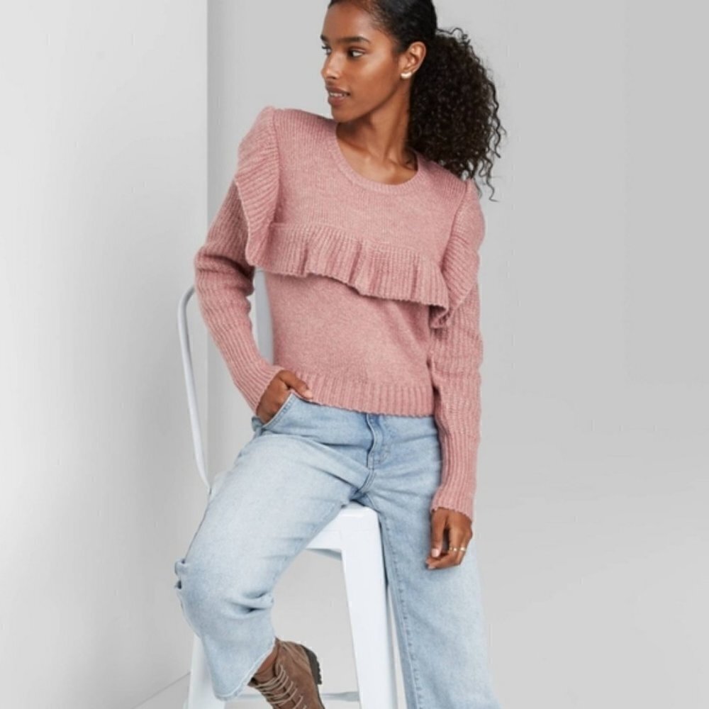 Wild Fable Mauve Pink Knit Ruffle Cropped Pullover Sweater XXL